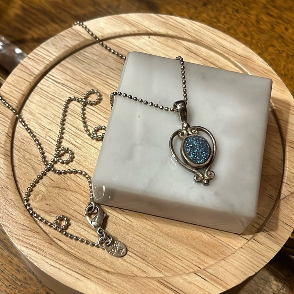 Sajen Silver Plated Heart Purple Drusy Quartz Pendant Necklace #206 18”